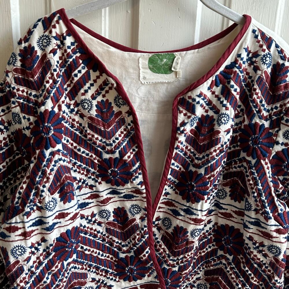 Anthropologie Greenwich Embroidered Open Cropped Jacket - Picture 3 of 8